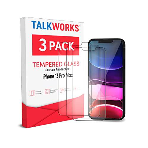 TALK WORKS 아이폰 13 프로 맥스 화면보호필름, 액정보호필름 (3 팩) 프리미엄 강화유리 필름 듀러블 0.33mm 9H 강도, 케이스 호환가능한, Smudge, 스크레치, 크랙, 파편 방지, 크리스탈 클리어 HD 터치 Clarity