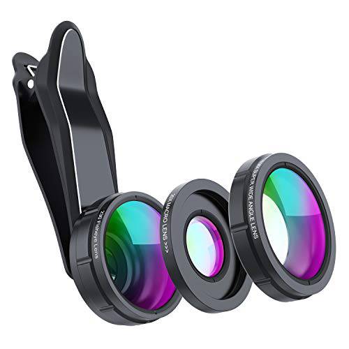 SKYVIK SIGNI 3 in 1 휴대용 렌즈 키트, 슈퍼 와이드 앵글 렌즈+ 198° 어안 렌즈+ 15x 매크로 렌즈 아이폰 5 6 7 8 X, 삼성 S7 S8 S9 플러스 노트 8& Other 스마트폰