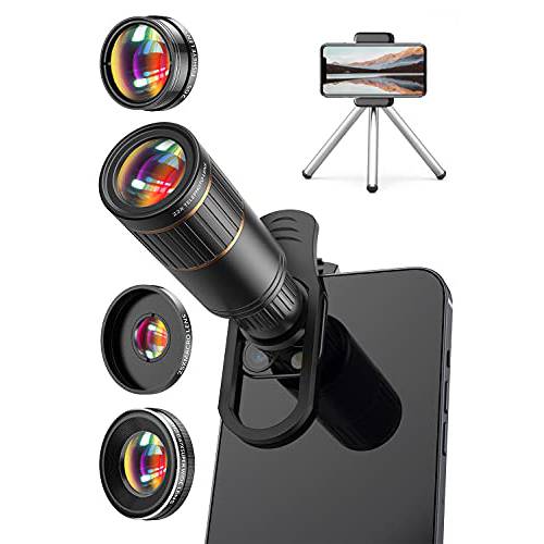 폰 카메라 렌즈, 폰 렌즈 아이패드 아이폰 삼성 안드로이드 픽셀 화웨이 원 플러스, 22X 망원 렌즈, 205° 어안 렌즈, 4K HD 0.67X 슈퍼 와이드 앵글 렌즈& 25X 매크로 렌즈