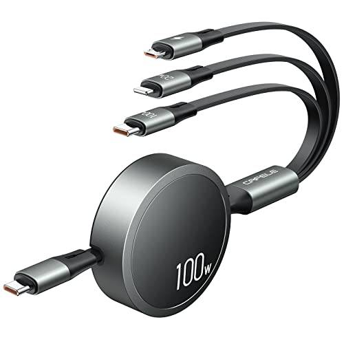 [2022 Upgraded]CAFELE USB C 케이블 100W PD 슈퍼 고속충전 케이블, 3 in 1 개폐식 충전 케이블 멀티 충전 케이블 타입 C/ 마이크로 USB 노트북/ 셀 폰/ 태블릿/ 폰 13 12/ Galaxy(4ft)