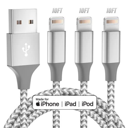 아이폰 충전기 [애플 MFi 인증된] 3pack 10FT 롱 라이트닝 케이블 고속충전 고속 데이터 동기화 USB 케이블 호환가능한 아이폰 13/ 12/ 11 프로 맥스/ XS 맥스/ XR/ Xs/ X/ 8/ 7/ 플러스/ 6S 아이패드 에어팟