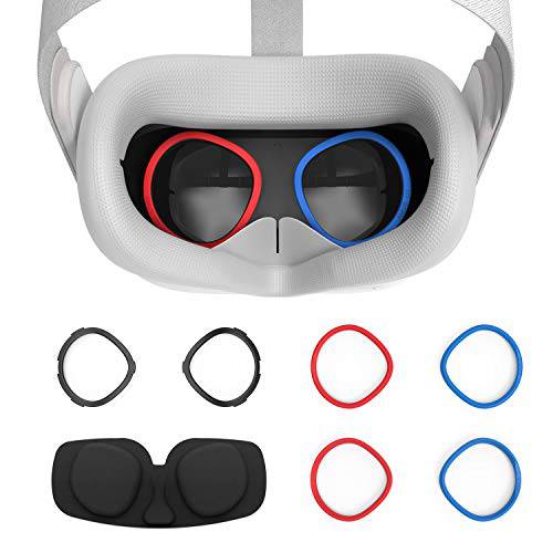 AMVR VR 실리콘 페이스 커버&  렌즈 Anti-Scratch 링 Protecting 근시 글라스 from 고양이스크래치,할퀴기,긁힘 VR 렌즈 오큘러스 퀘스트 2, 땀방지 방수 Anti-Dirty 교체용 3-in-1 악세사리 (그레이)
