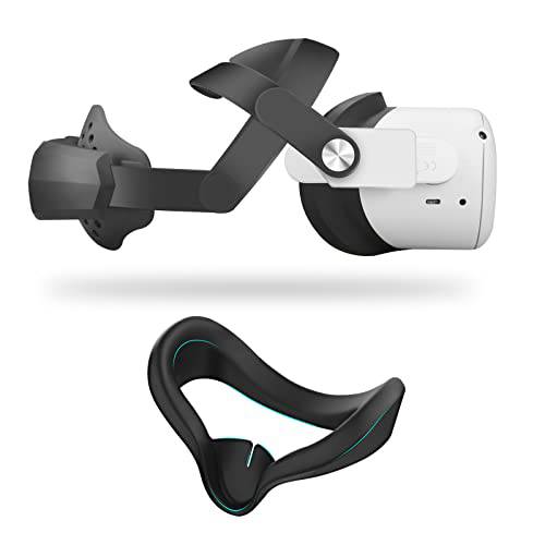 Vakdon M3 조절가능 오큘러스 퀘스트 2 헤드 스트랩 2-in-1 버전,  통기성&  폴더블 메타 퀘스트 2 Elite 스트랩 강화 지원 and 편안한 in VR, 세척가능 땀방지 페이스 커버 (블랙)