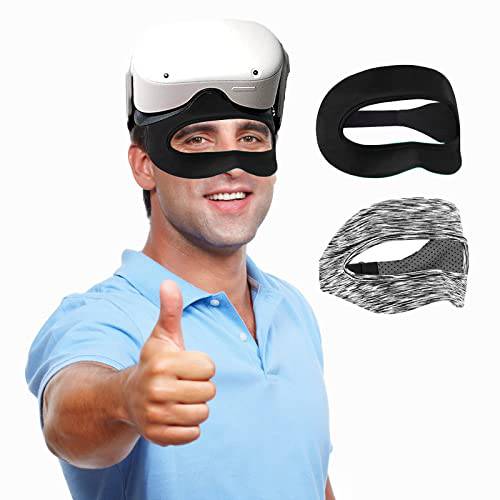 VR 마스크 Sweat 밴드 오큘러스 퀘스트 2 악세사리, VR 아이 Sweat 가드 패드 조절가능 스트랩, VR 페이스 쿠션 커버 VR 헤드셋 (2PCS) (블랙 그레이)
