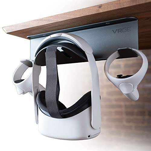 VRGE VR 스탠드 언더 데스크 스토리지 디스플레이 후크 오거나이저, 수납함, 정리함 - 프리미엄 메탈 - 메타 오큘러스 리프트 S 퀘스트 2, HTC Vive, Vive 프로, 플레이스테이션 VR, 밸브 인덱스, Vive 코스모스 and 혼합 현실 헤드셋