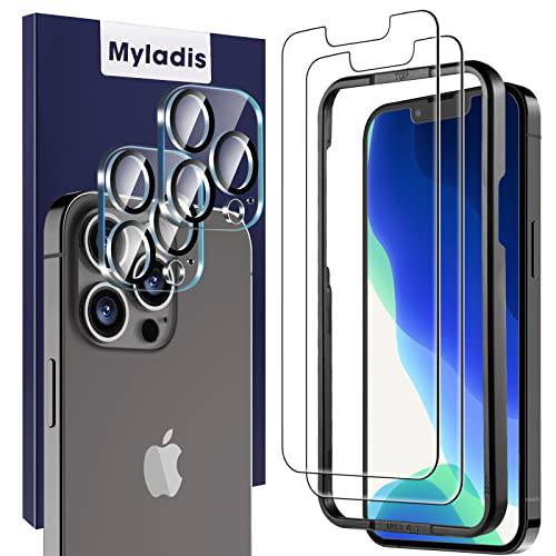 Myladis 2+ 2 팩 호환가능한 아이폰 13 프로 맥스 6.7 - 인치 프리미엄 화면보호필름, 액정보호필름&  카메라 렌즈 보호 9H 강화유리 HD 필름, 케이스 친화적, Scratches-Resistant, 간편 설치