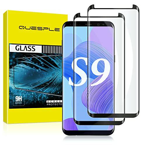 갤럭시 S9 화면보호필름, 액정보호필름, QUESPLE 2 팩 파편방지 프리미엄 강화유리 필름 삼성 갤럭시 S9 화면보호필름, 액정보호필름/ 3D 엣지/ 간편 설치/ Case-Friendly/ HD-Bubble 프리