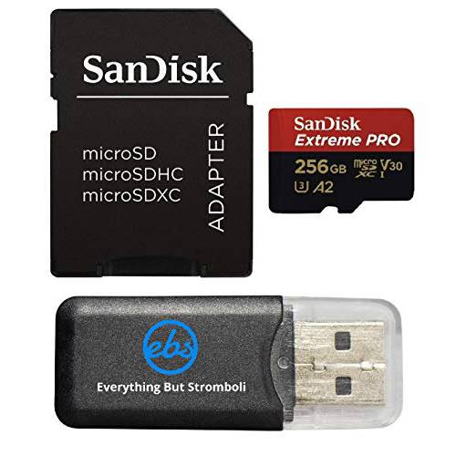 SanDisk 익스트림 V30 A2 256GB 마이크로 SD 프로 카드 DJI 에어 2S 드론 (SDSQXCZ-256G-GN6MA) UHS-I U3 Class 10 160MB/ s Read 스피드 SDXC 번들,묶음 (1) Everything But 스트롬볼리 MicroSDXC 메모리 카드 리더, 리더기