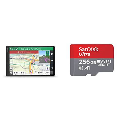 가민 dzl OTR1000, 10-inch GPS 트럭 네비게이터& SanDisk 256GB 울트라 microSDXC UHS-I 메모리 카드 어댑터포함 - 100MB/ S, C10, U1, 풀 HD, A1, 마이크로 SD 카드 - SDSQUAR-256G-GN6MA