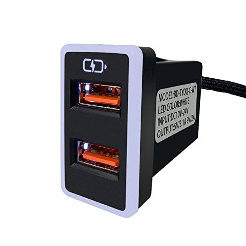 차량용충전기 QC3.0 고속충전, 듀얼 USB 포트 소켓 고속충전 LED 라이트 Show 토요타 시리즈 Fortuner 하이랜더 Rav4 코롤라 (White-1.59x0.9inch)