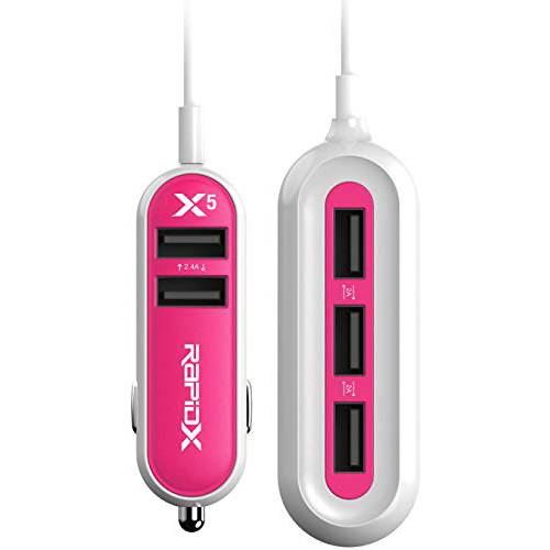 RapidX X5 5 USB 포트 차량용충전기 22.4A 핑크