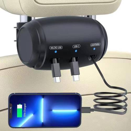 3 in 1 멀티 자동차 개폐식 충전 스테이션 박스 자동차 뒷좌석 고속 파워 충전 케이블 USB 타입 C 호환가능한 아이폰/ 아이패드/ 안드로이드, 뒷좌석 승객 | 공유 Rid