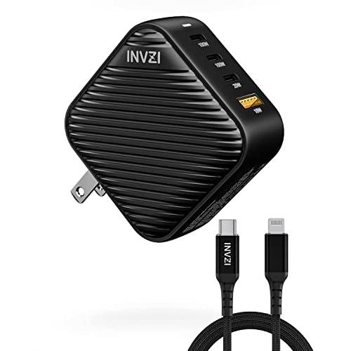 [번들,묶음] INVZI 100w GaN USB-C 충전기 4-Port and USB-C to 라이트닝 케이블 맥북 프로 에어, 아이패드 프로 에어, 아이폰 13 12 11 프로 맥스