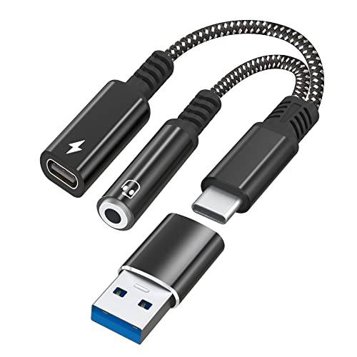 USB C to 3.5mm 헤드폰 and 충전기 어댑터, 2 in 1 USB C to Aux 오디오 동글 PD 60W 고속충전 케이블 호환가능한 구글 픽셀 5/ 4/ 3XL, 갤럭시 노트 10/ 10 플러스/ 20 울트라/ S21/ S21+/ S20FE/ S21FE