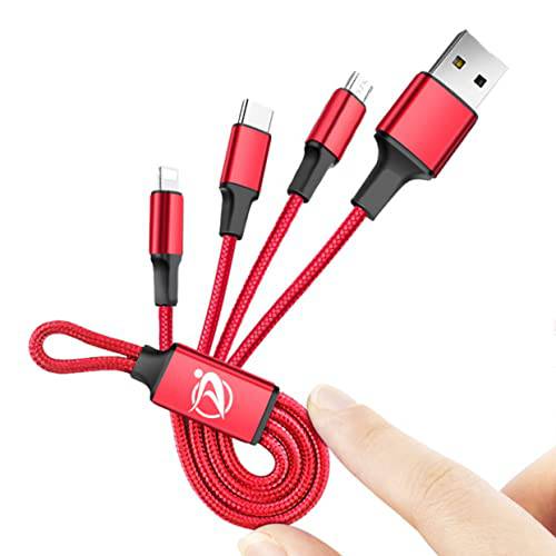 Top-Up 3-in-1 멀티 폰 충전기 (0.6FT) 숏 USB 케이블 USB 타입 C, 마이크로 USB Simultaneous 충전, 휴대용 케이블 호환가능한  안드로이드&  애플 디바이스, 삼성, 아이폰, 아이패드, 태블릿