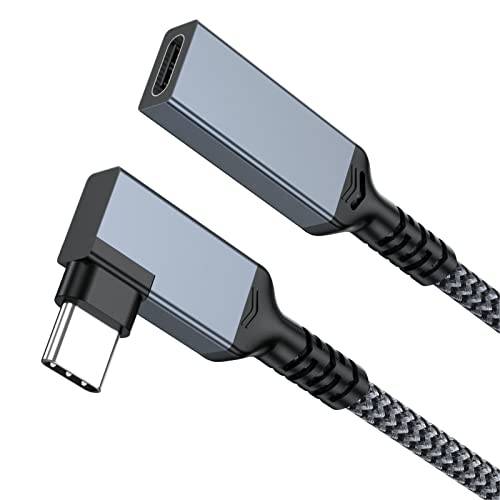 USB C 연장 케이블 3FT, 타입 C 확장기 케이블 USB 3.1(10Gbps) Male to Female 직각 고속충전 케이블 호환가능한 맥북 프로/ 에어,  닌텐도스위치, 노트북, 태블릿, 태블릿PC and 휴대용 Phone-Grey