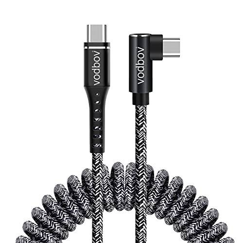 Vodbov 말린케이블 C to C 65W 6 Feet 안티 굴곡 90 도 직각 USB C to USB C 케이블 고속 차량용충전기 땋기 데이터 동기화 Type-c 케이블 (Zebra)