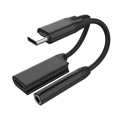 LUCKONE USB C to 3.5mm 헤드폰 and 충전기 어댑터, 2-in-1 USB C to Aux 오디오 잭 PD 고속충전 동글 케이블 케이블 스테레오, Earphones(Black)