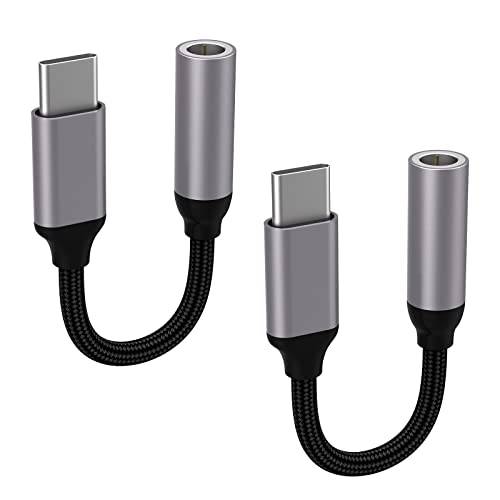 USB C to 3.5mm 헤드폰 잭, 2 팩 타입 C to 3.5mm 오디오 잭 케이블 케이블 Hi-Fi DAC 칩 호환가능한 픽셀 4 3 2 XL 삼성 S10 S9 플러스 노트 10, 아이패드 프로, 메이트 30 20 프로