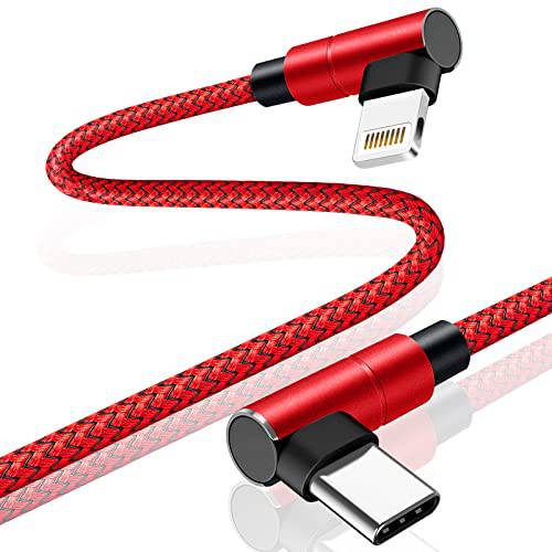 아이폰 고속충전기 6FT [MFi 인증된] USB C to 라이트닝 케이블 90 도 아이폰 13 충전 케이블 호환가능한 아이폰 13/ 12/ 12 미니/ 12 프로/ 11 프로 맥스/ X/ Xs/ XR/ 8, 아이패드 8th(Red)