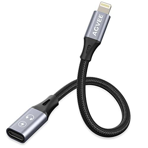 AGVEE [0.3ft] USB-C to 라이트닝 DAC 오디오 어댑터 케이블 컨버터, 변환기 아이폰 아이패드 iOS 디바이스, 무선 USB C 라발리에 마이크, 마이크로폰, USB C 디지털 이어폰, 이어버드 헤드폰, 헤드셋&  마이크, 마이크로폰, 다크 그레이
