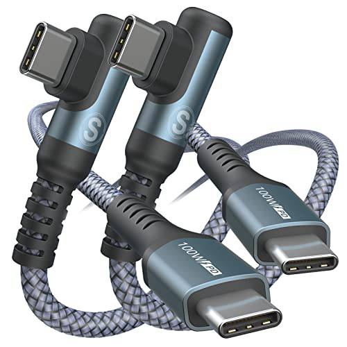 USB C to USB C 케이블 100W [10ft 2-Pack], sweguard USB 타입 C 충전기 케이블 직각 슈퍼 고속충전 케이블 Mackbook 프로/ 에어, 아이패드 프로/ 에어/ 미니, 삼성 갤럭시 S22 S21 S20 노트 20 10, Pixel-Grey
