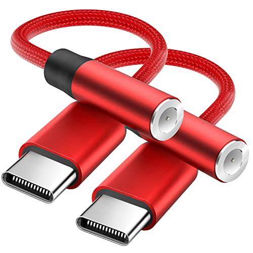 USB 타입 C to 3.5mm Aux 헤드폰,헤드셋 잭 어댑터, 헤드폰,헤드셋 오디오 어댑터, 2 팩 호환가능한 픽셀 4 3 2 XL, 삼성 갤럭시 S21 S20 노트 20 10 S10 S9 플러스, 아이패드 프로/ 에어 (레드)