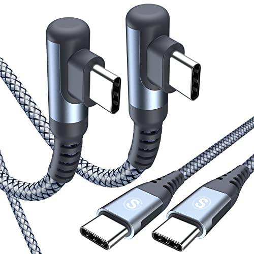 USB-C to USB-C 케이블 60w [2-Pack 6.6ft], sweguard USB 타입 C 케이블 직각 고속충전기 케이블 호환가능한 삼성 갤럭시 S22 S21 S20+ 울트라/ FE A52, 노트 20 10, 맥북 아이패드 에어/ 프로, Pixel-Grey