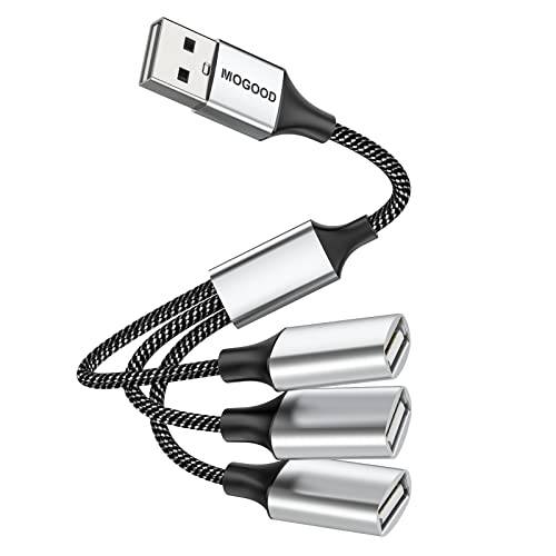3 in 1 USB 분배기 케이블, MOGOOD USB 파워 분배기 1 Male to 3 Female USB 2.0 어댑터 1 to 3 USB 분배기 USB 연장 케이블 USB 멀티포트 충전/ 데이터 전송/ 노트북/ Mac