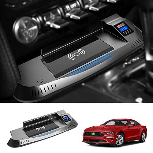FIILINES 호환가능한 2015-2020 포드 머스탱 무선 충전기 15W 더빠른 자동차 무선 폰 충전 패드 마운트 USB 포트 (Not 포드 머스탱 Mach-E&  머스탱 GT 모델)