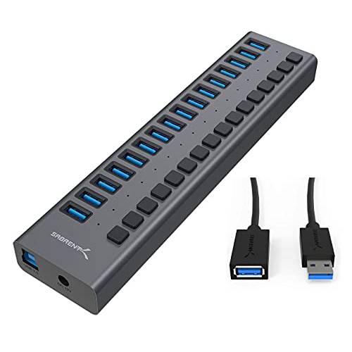 Sabrent 16-Port USB 3.0 데이터 허브 and 충전기 개인 스위치+ 22AWG 3 Feet USB 3.0 연장 케이블