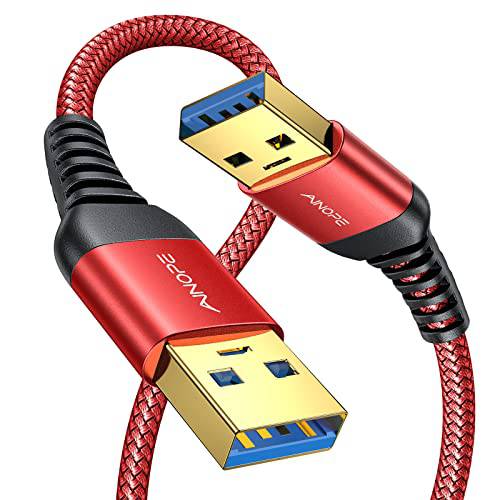 AINOPE USB 3.0 A to A Male 케이블, USB 3.0 to USB 3.0 케이블 [6.6FT][Never Rupture] USB Male to Male 케이블 더블 End USB 케이블 호환가능한  하드디스크 인클로저, DVD 플레이어, 노트북 Cool-Red