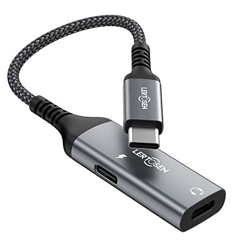 USB C 분배기, LERTOSEN 듀얼 USB C 헤드폰 and 충전기 어댑터, 2-in-1 USB C PD 3.0 충전 포트 to Aux 오디오 and 60W 고속충전 동글 케이블 케이블 갤럭시 S22/ S21/ S20/ 노트 20, 픽셀 4/ 3/ 2/ XL