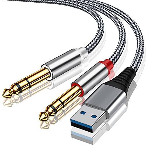 USB to 듀얼 6.35 mm 1/ 4 인치 스테레오 분배기 Y-Cable, USB to 6.35 mm 왼쪽 and 오른쪽 채널 스플릿 케이블, 적용가능한 노트북 링크 앰프, 스피커, 6.6FT Note:Not 사용가능한 트럭, TV USB Ports1