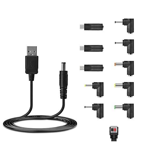 USB to DC 5V 충전기 케이블, 범용 DC 플러그 충전 케이블 5.5x2.1mm 11 커넥터 Tips(5.5x2.5, 4.8x1.7, 4.0x1.7, 4.0x1.35, 3.5x1.35, 3.0x1.1, 2.5x0.7, 마이크로 USB, Type-C, 미니 USB, LED 변환)