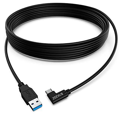 메타 퀘스트 2 링크 케이블 16 ft - ZEEXUS USB A to USB C 케이블 호환가능한 메타 퀘스트 - 오큘러스 퀘스트 2 충전기 케이블 90 도 앵글드 (블랙)