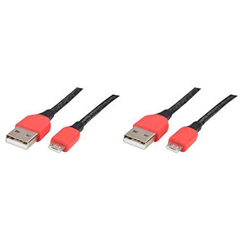 마이크로 USB 2.1A 고속충전 케이블, USB A to 마이크로 USB 안드로이드 케이블, 데이터 동기화 케이블, 프리미엄 나일론 Braided 케이블, 호환가능한 셀 휴대용 휴대폰, 패드, PS4, 엑스박스, [5ft/ 1.5M] [2PCS][RED& 블랙]