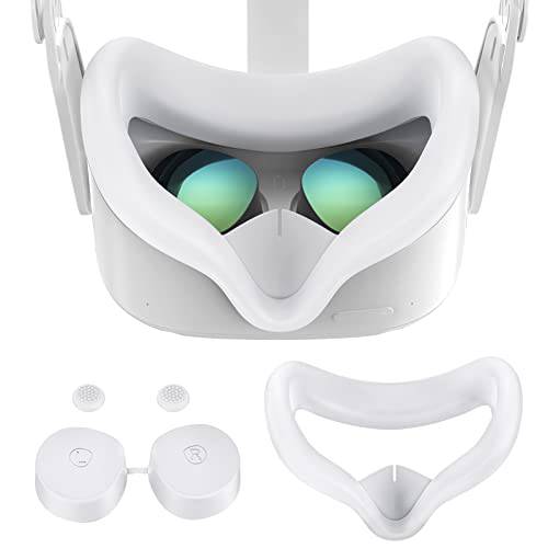iTwano VR 페이스 패드 and 세척가능 렌즈 보호 호환가능한 퀘스트 2, 실리콘 페이스 커버 오큘러스 퀘스트 2 악세사리 (화이트)