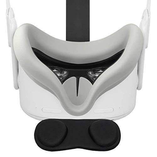 NIUVR 얼굴,페이셜 마스크 커버&  방진 렌즈 보호 호환가능한 오큘러스 퀘스트 2, 세척가능 내광성 Anti-Leakage 실리콘 인터페이스 패드 쿠션 and 렌즈 커버 호환가능한 VR 헤드셋 (1 세트 )