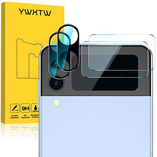 YWXTW 2 팩 삼성 갤럭시 Z 플립 4 전면 화면보호필름, 액정보호필름 and 2 팩 카메라 렌즈 보호, HD 클리어 Anti-Scratch 강화유리 카메라 화면보호필름, 액정보호필름 [Does not Affect 나이트 Shots] (4)