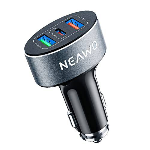 NEAWO USB C 차량용충전기, 60W 3 포트 차량용충전기 USB 어댑터 고속충전 PD& QC 3.0 타입 C 자동차 시거잭 충전기 호환가능한 iPhone13/ 12Pro 맥스/ 패드 프로, 삼성 갤럭시 S22 S21 (스페이스 그레이)
