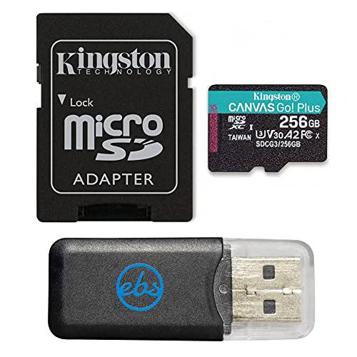 Kingston 256GB microSDXC 캔버스 고 플러스 Works Rexing 블랙박스카메라 V1, V1-4K, V5, V1GW (SDCG3/ 256GB) Class 10 U3 A2 V30 4K UHD 번들,묶음 (1) Everything But 스트롬볼리 MicroSDXC 카드 리더, 리더기