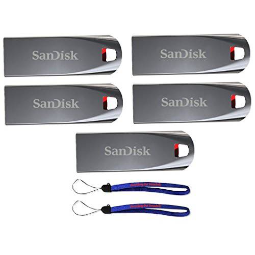 SanDisk 16GB (Five 팩 번들,묶음) Cruzer Force 플래시드라이브 USB 2.0 16G SDCZ71-016G-B35 with (2) Everything But 스트롬볼리 (TM) 스트랩