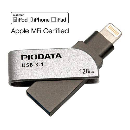 PioData iXflash 128GB 아이폰 USB 3.0 플래시드라이브, 애플 MFi 인증된 라이트닝 메모리 스틱 점프 드라이브, iOS 조명 for 아이폰 아이패드 맥 PC, 그레이