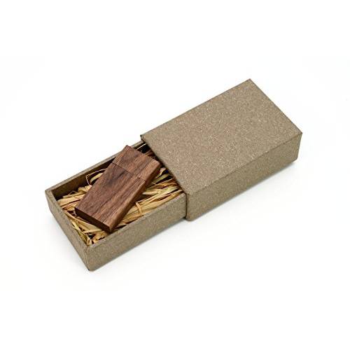 월넛 나무 16GB 플래시드라이브 - 내츄럴 Eco 빈티지 콜렉션 USB 2.0 16 GB 썸 드라이브 - 삽입됨 in a 핸드메이드, 수제품 2 piece 용지,종이 박스 with Raffia 잔디 inside