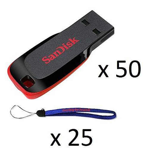 SanDisk Cruzer 블레이드 8GB USB 2.0/ 3.0 플래시드라이브 (50 팩) 펜 드라이브 SDCZ50-008G 번들,묶음 with (25) Everything But 스트롬볼리 끈