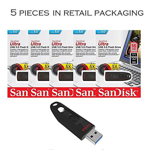 SanDisk Cruzer 울트라 16GB USB 3.0 플래시드라이브 SDCZ48-016G-U46 up to 100MB/ s (팩 of 5)