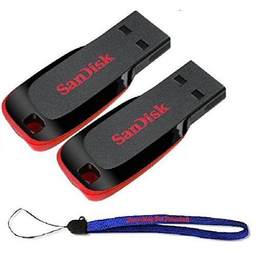 SanDisk Cruzer 2 팩 8GB ( 8GB x 2 = 16G ) Cruzer 블레이드 USB 2 . 0 플래시드라이브 점프 드라이브 펜 드라이브 SDCZ50 - 2 팩 플러스 ( 1 ) Everything But 스트롬볼리 ( TM ) 스트랩