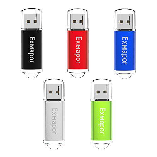 Exmapor 5PCS 1GB USB 플래시드라이브 벌크, 대용량 스토리지 메모리 스틱 펜 Drives with LED Indicator(Red/ 블랙/ 실버/ 그린/ 블루)