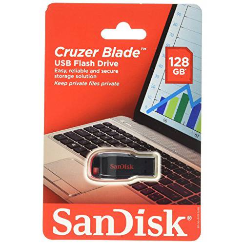 SanDisk Cruzer 블레이드 USB 플래시드라이브, 128 GB, 블랙/ 레드 (SDCZ50-128G-A46)